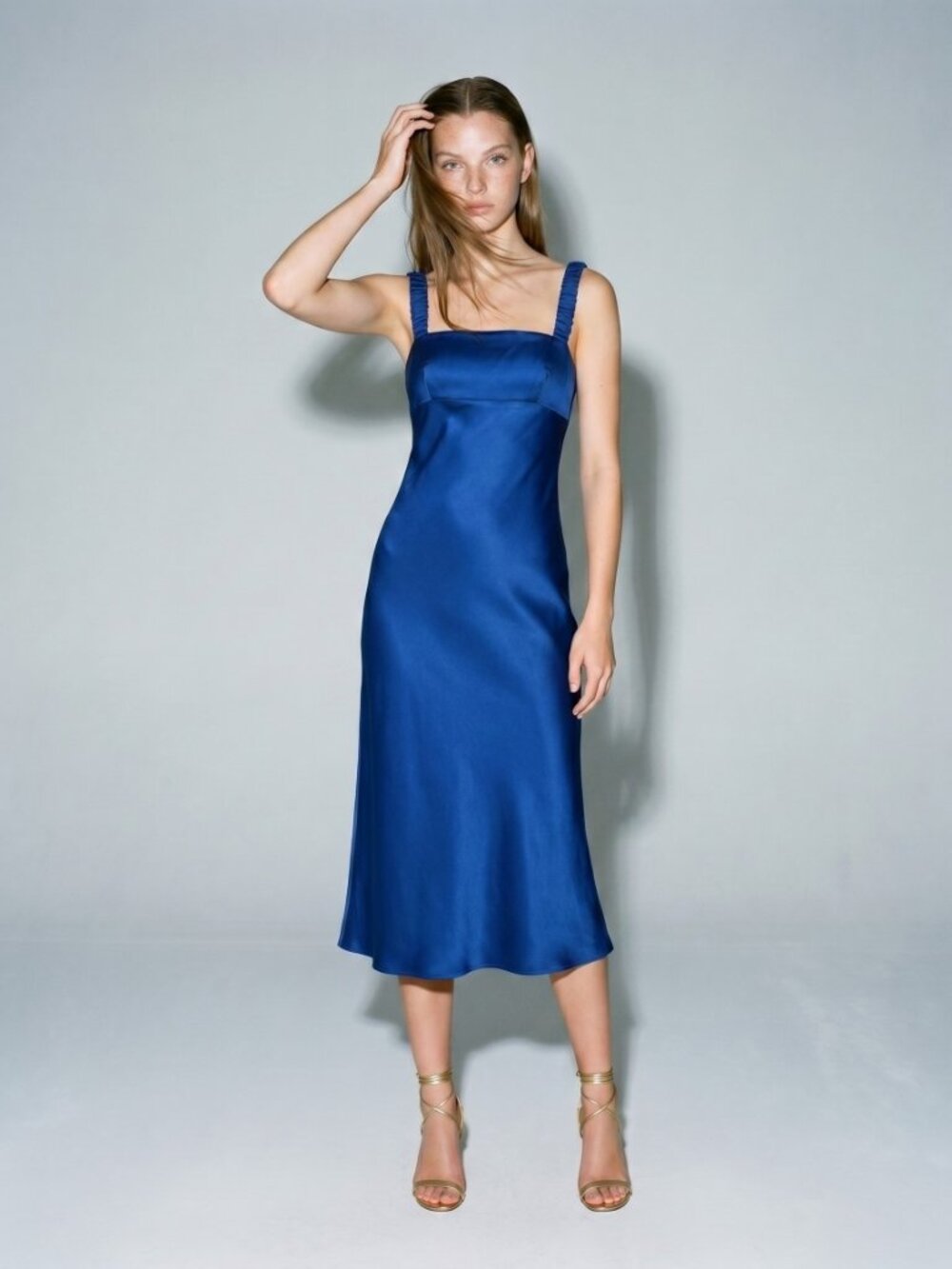Amanda Uprichard Hayley Royal Blue 100% Silk Square Neck Midi Dress NWT Size S